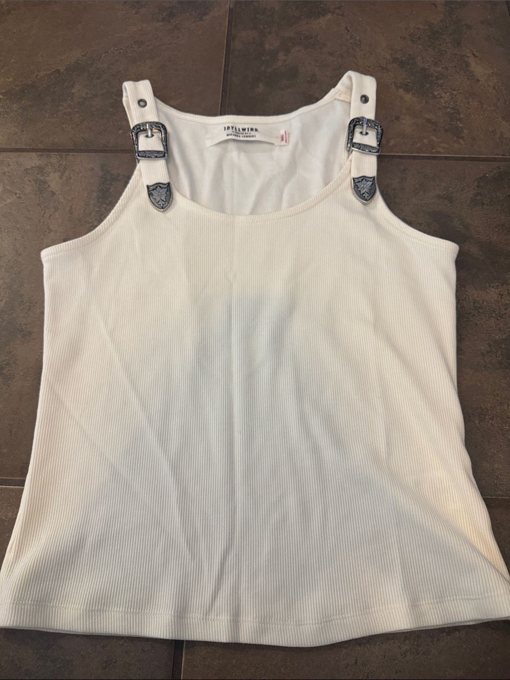 Idyllwind Cream Ribbed Tank with Buckle Strap Details
